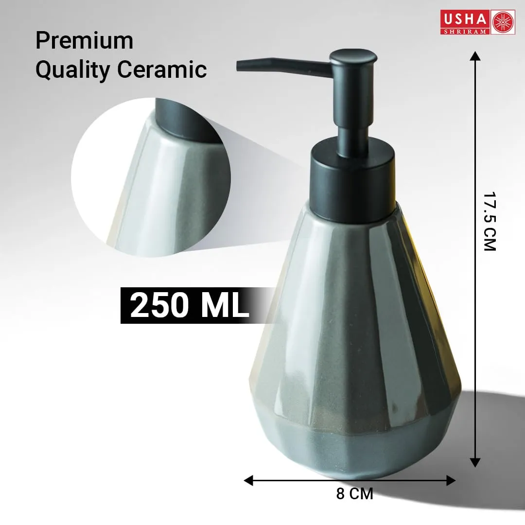 USHA SHRIRAM Soap Dispenser | Ceramic Soap & Lotion Dispenser Set | Kitchen Dish Soap Pump Dispenser Set | Hand Shower Washing Soap Dispenser for Kitchen Sink & Bathroom (250 ml, Grey, 4)