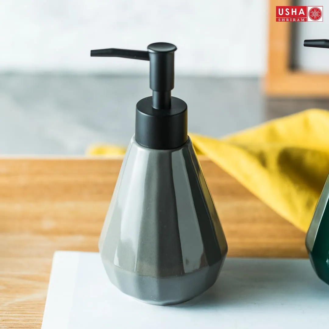 USHA SHRIRAM Soap Dispenser | Ceramic Soap & Lotion Dispenser Set | Kitchen Dish Soap Pump Dispenser Set | Hand Shower Washing Soap Dispenser for Kitchen Sink & Bathroom (250 ml, Grey, 4)