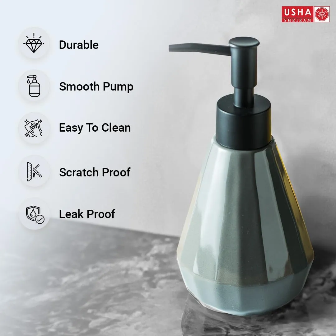 USHA SHRIRAM Soap Dispenser | Ceramic Soap & Lotion Dispenser Set | Kitchen Dish Soap Pump Dispenser Set | Hand Shower Washing Soap Dispenser for Kitchen Sink & Bathroom (250 ml, Grey, 4)