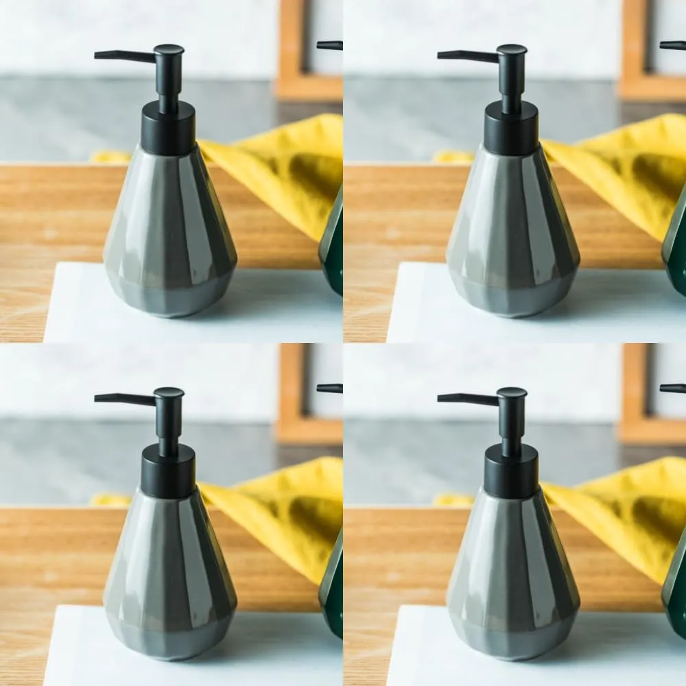 USHA SHRIRAM Soap Dispenser | Ceramic Soap & Lotion Dispenser Set | Kitchen Dish Soap Pump Dispenser Set | Hand Shower Washing Soap Dispenser for Kitchen Sink & Bathroom (250 ml, Grey, 4)