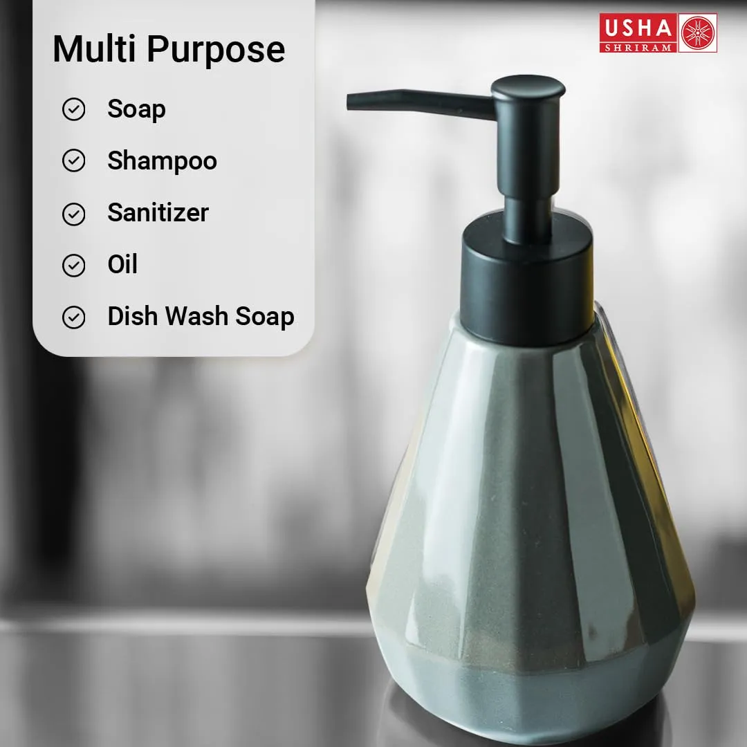 USHA SHRIRAM Soap Dispenser | Ceramic Soap & Lotion Dispenser Set | Kitchen Dish Soap Pump Dispenser Set | Hand Shower Washing Soap Dispenser for Kitchen Sink & Bathroom (250 ml, Grey, 4)