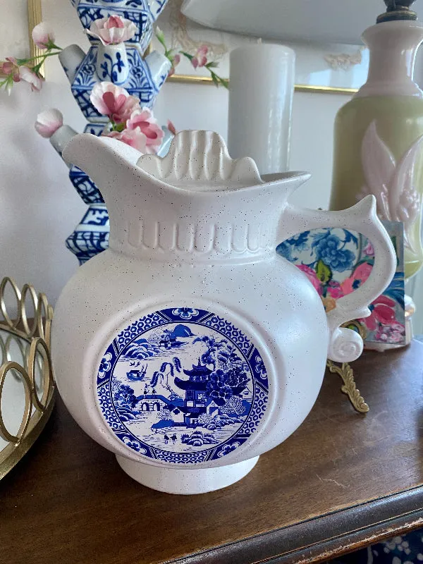 Vintage Cookie Jar/Pitcher McCoy Pottery Blue Willow Pattern with Lid