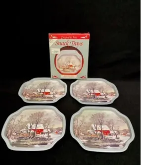 Vintage Currier & Ives Decorative Snack Trays