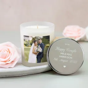 Wedding Candle for the Happy Couple, Personalised Scented Candle for the New Mr and Mrs, Engrave Candle Lid With Message