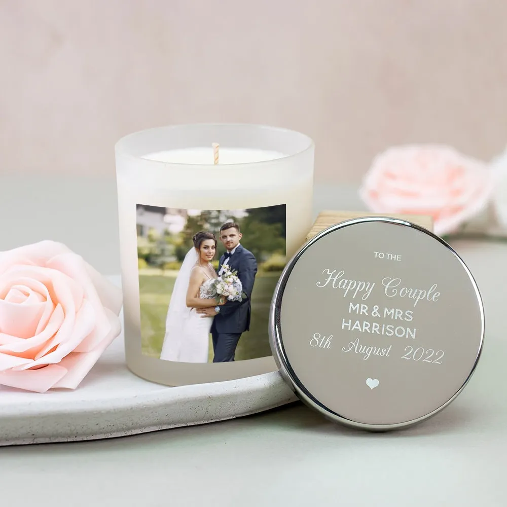 Wedding Candle for the Happy Couple, Personalised Scented Candle for the New Mr and Mrs, Engrave Candle Lid With Message