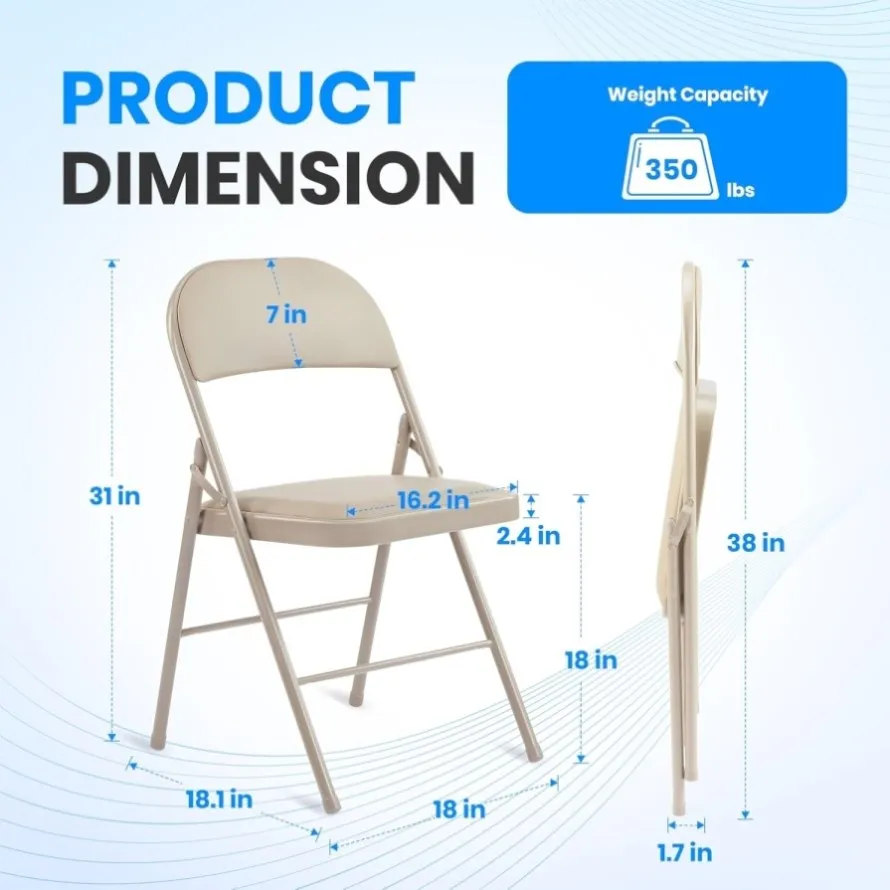 ZUN 2 Pack Folding Chairs with Leather Padded Cushion Seats & Durable Metal Frame, Comfortable, 28396545