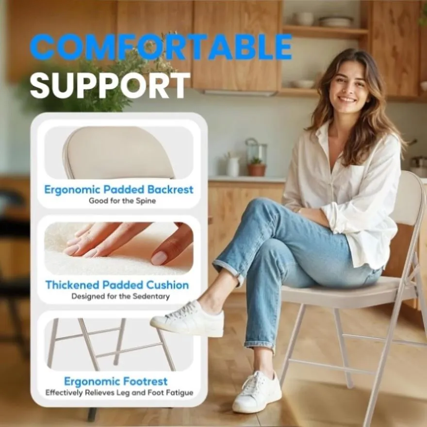 ZUN 2 Pack Folding Chairs with Leather Padded Cushion Seats & Durable Metal Frame, Comfortable, 28396545